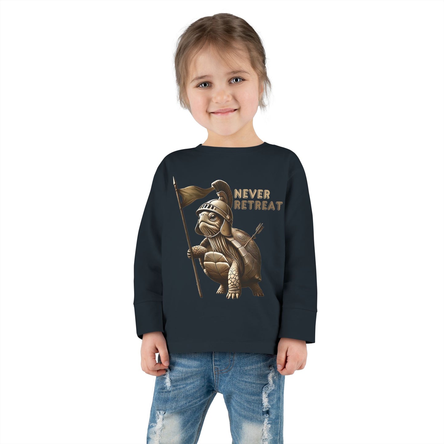 Toddler Long Sleeve Tee - 'Never Retreat' Warrior Turtle Design