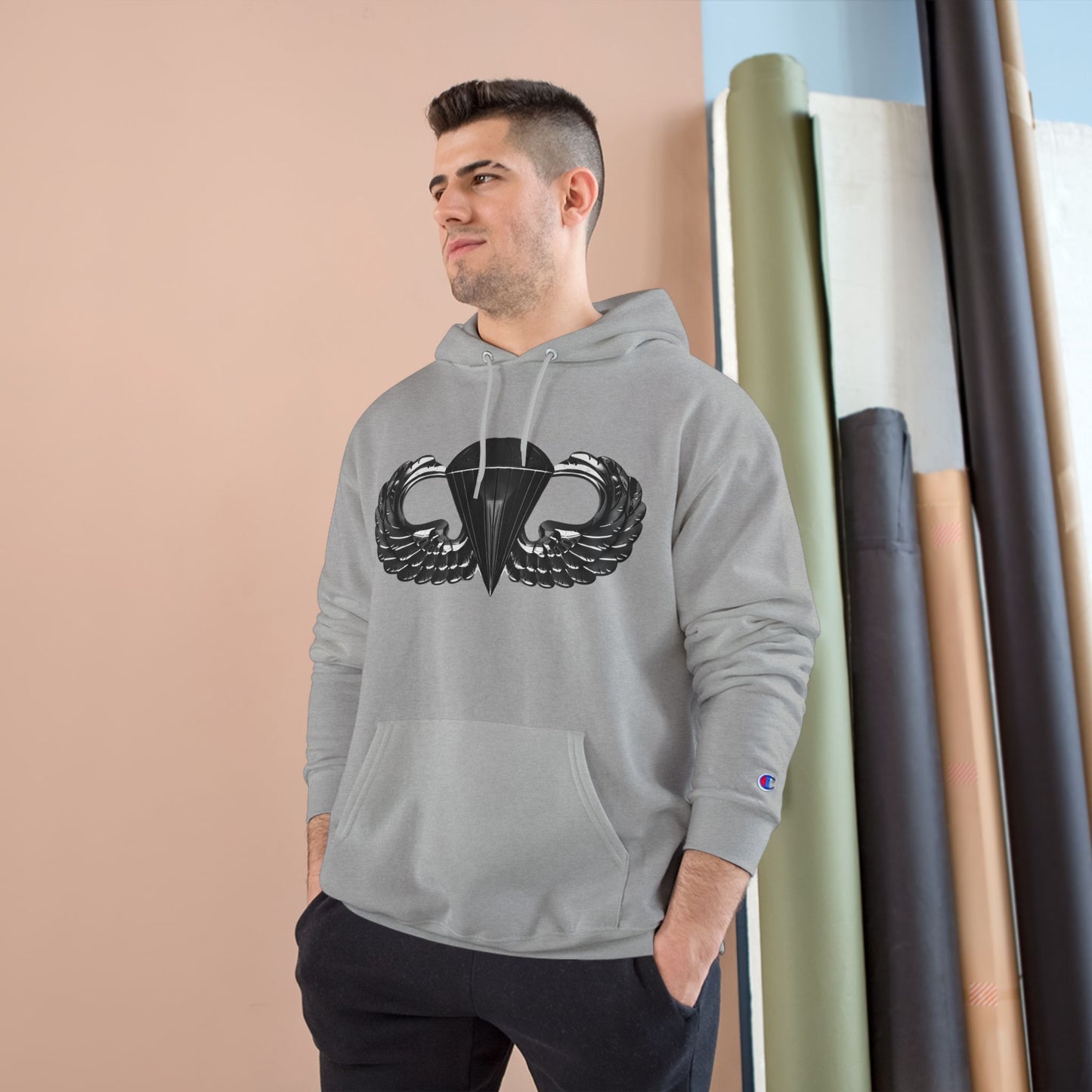 Champion Hoodie with Airborne Black Wings Design - Stylish and Comfy for Active Lifestyles