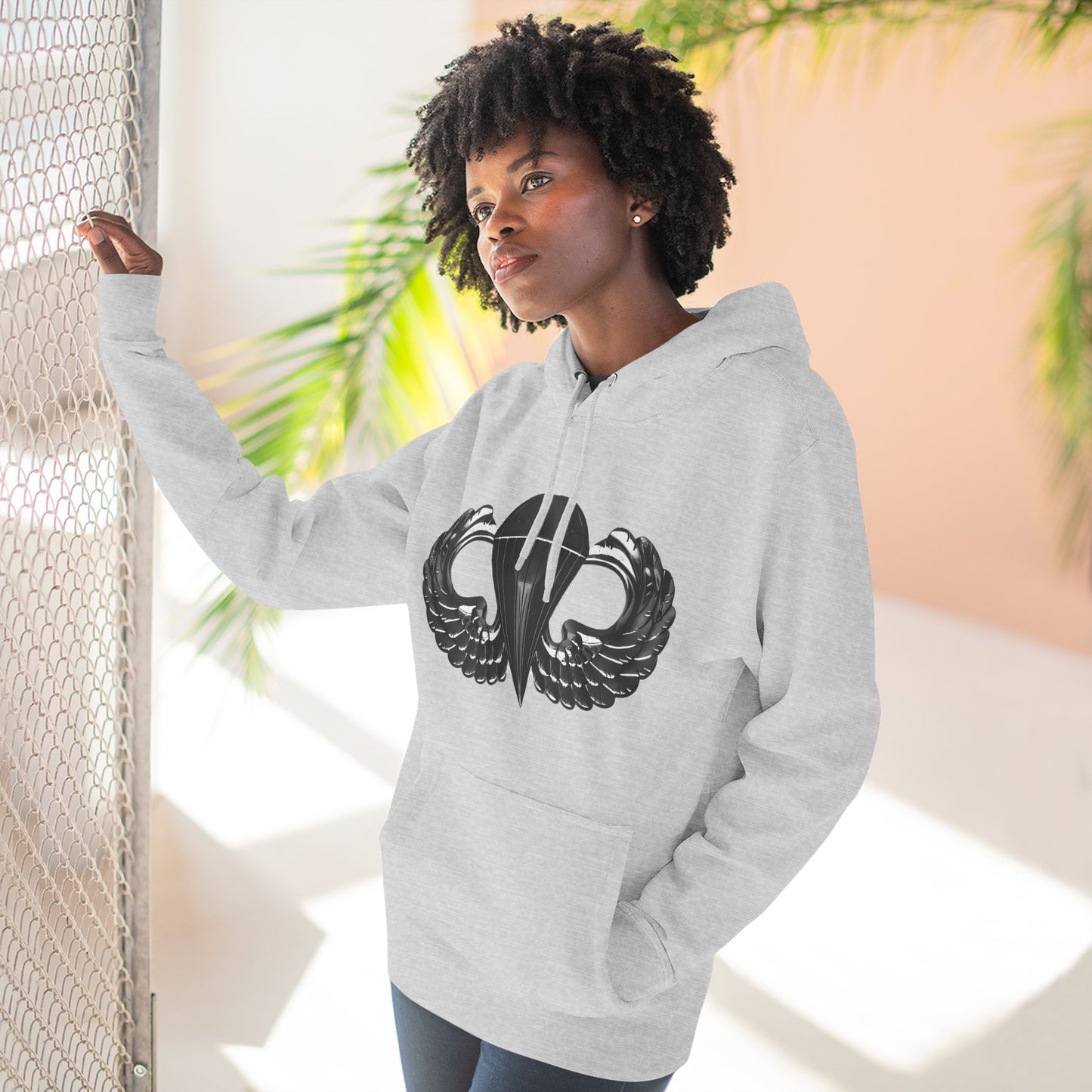 Airborne Black Winged, Cozy Three-Panel Fleece Hoodie for Everyday Comfort