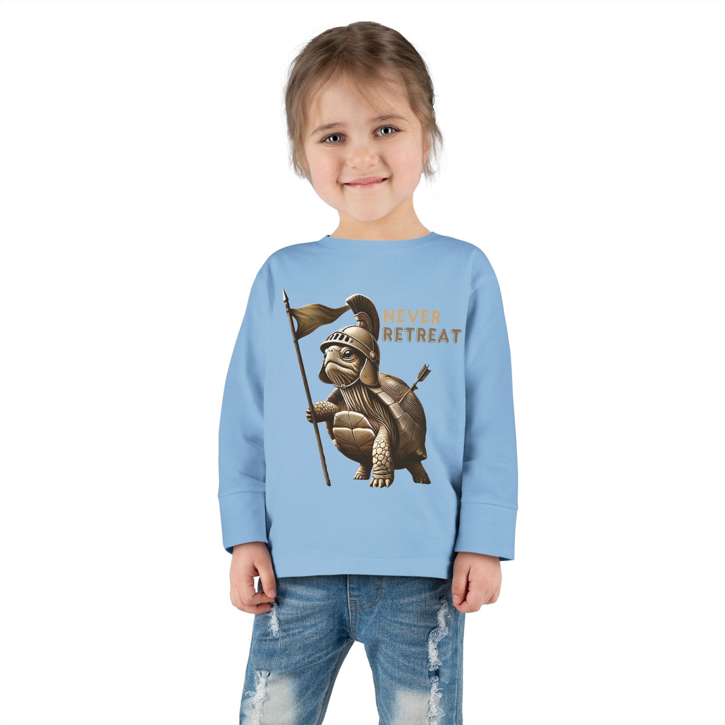 Toddler Long Sleeve Tee - 'Never Retreat' Warrior Turtle Design