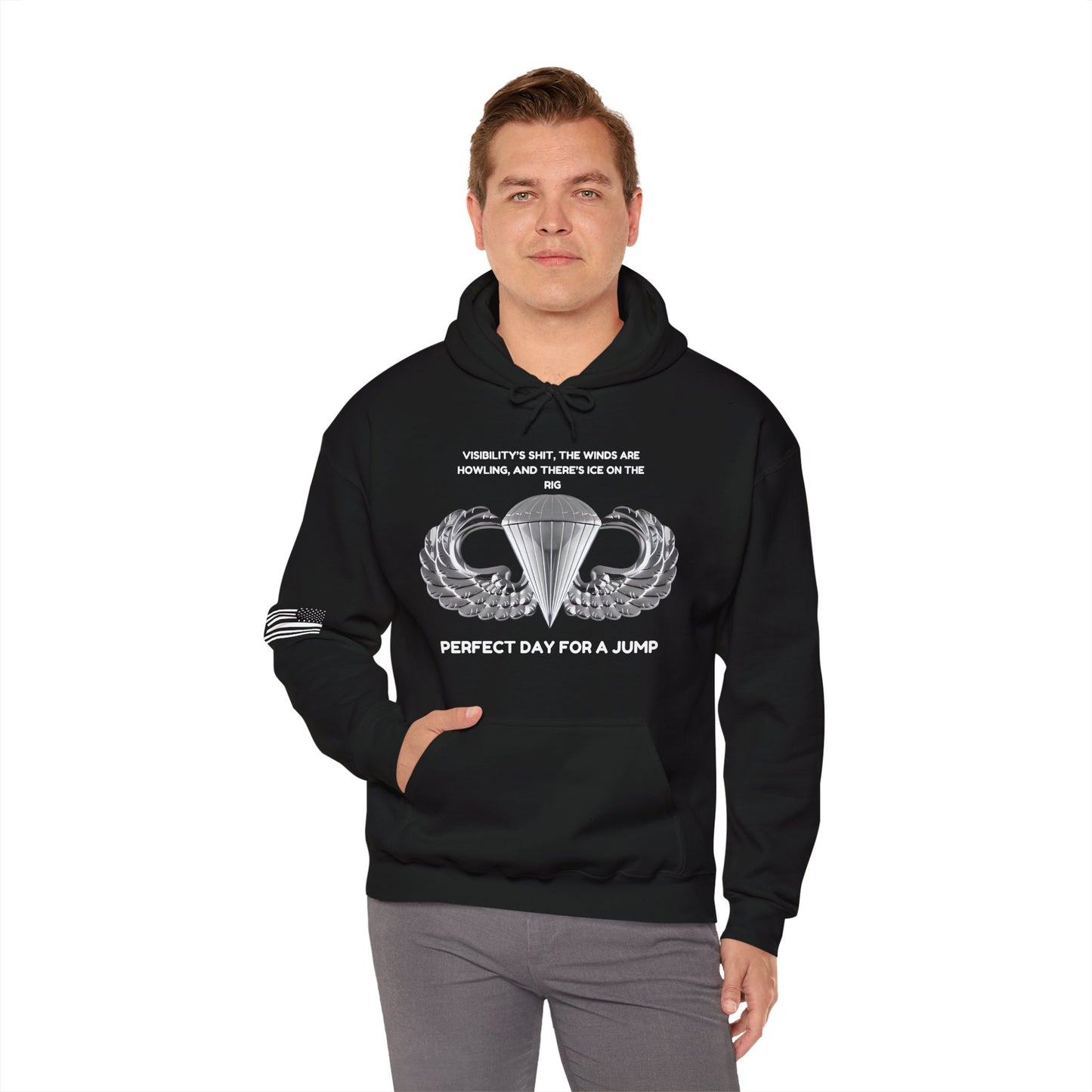 Airborne Unisex Heavy Blend Hoodie - Perfect Day For A Jump, Army, Veteran, Patriotic, Casual Wear, Gift for Airborne Enthusiasts