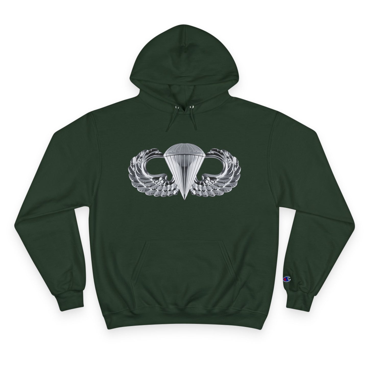 Champion Hoodie - Bold Airborne Silver Winged Design for Adventurers