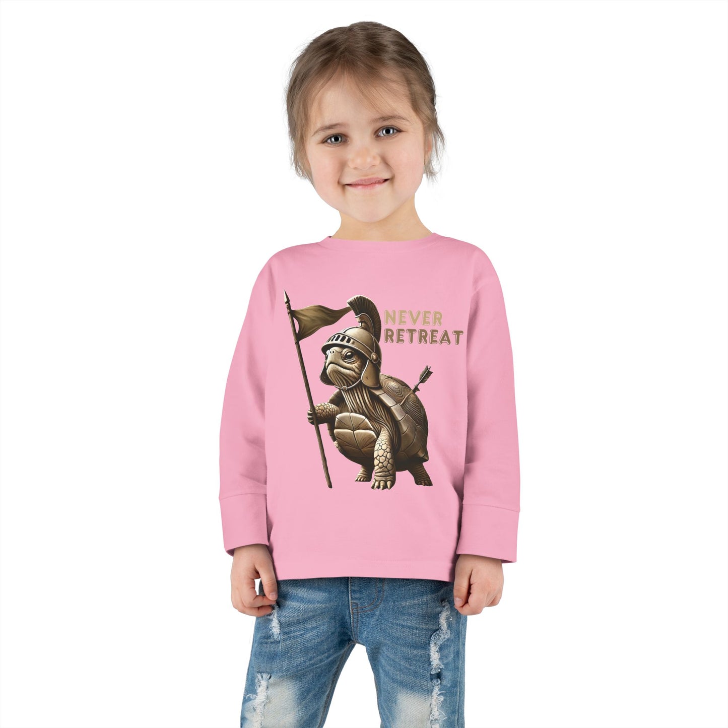 Toddler Long Sleeve Tee - 'Never Retreat' Warrior Turtle Design