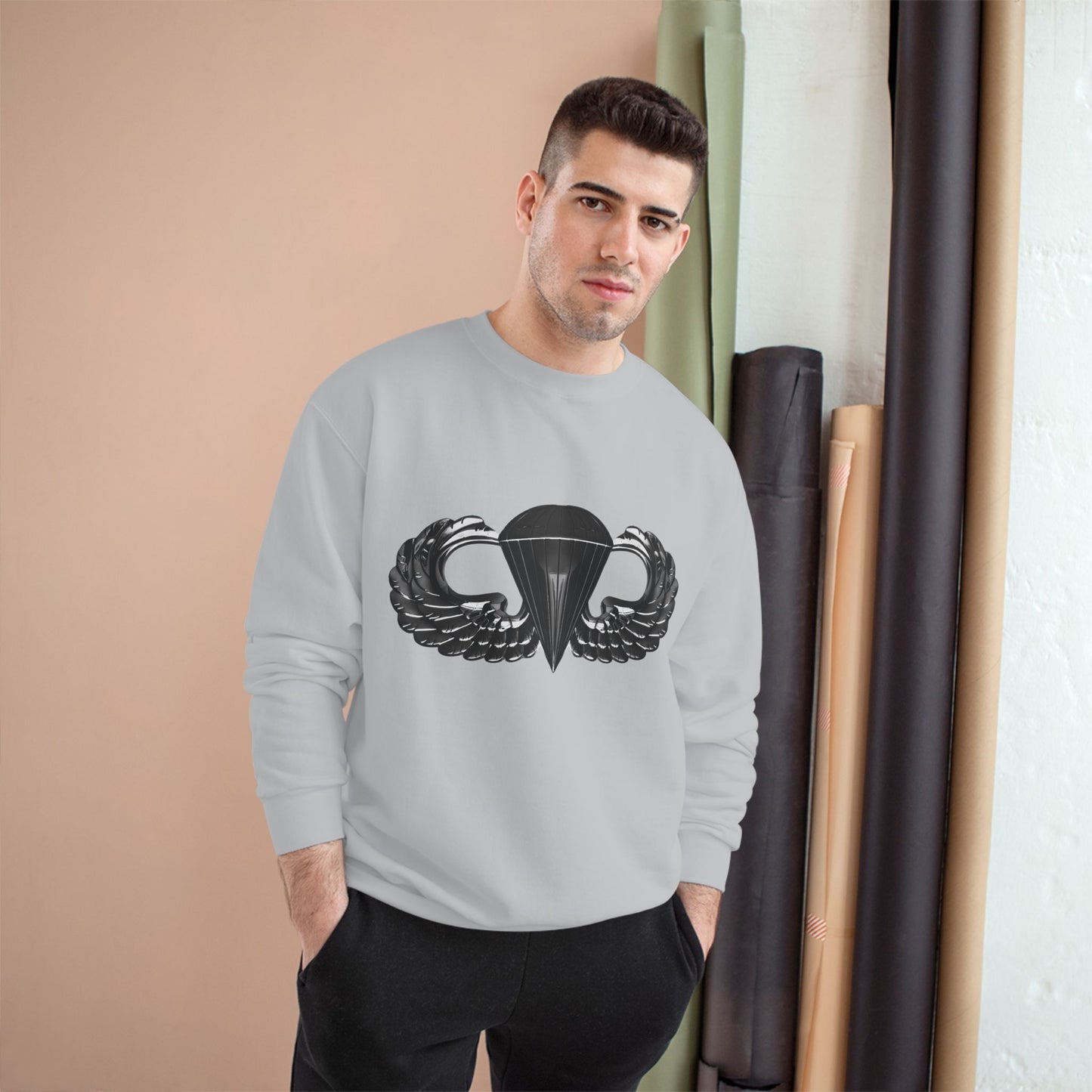 Champion Sweatshirt with Airborne Black Winged Design - Perfect for Casual Outings and Celebrations