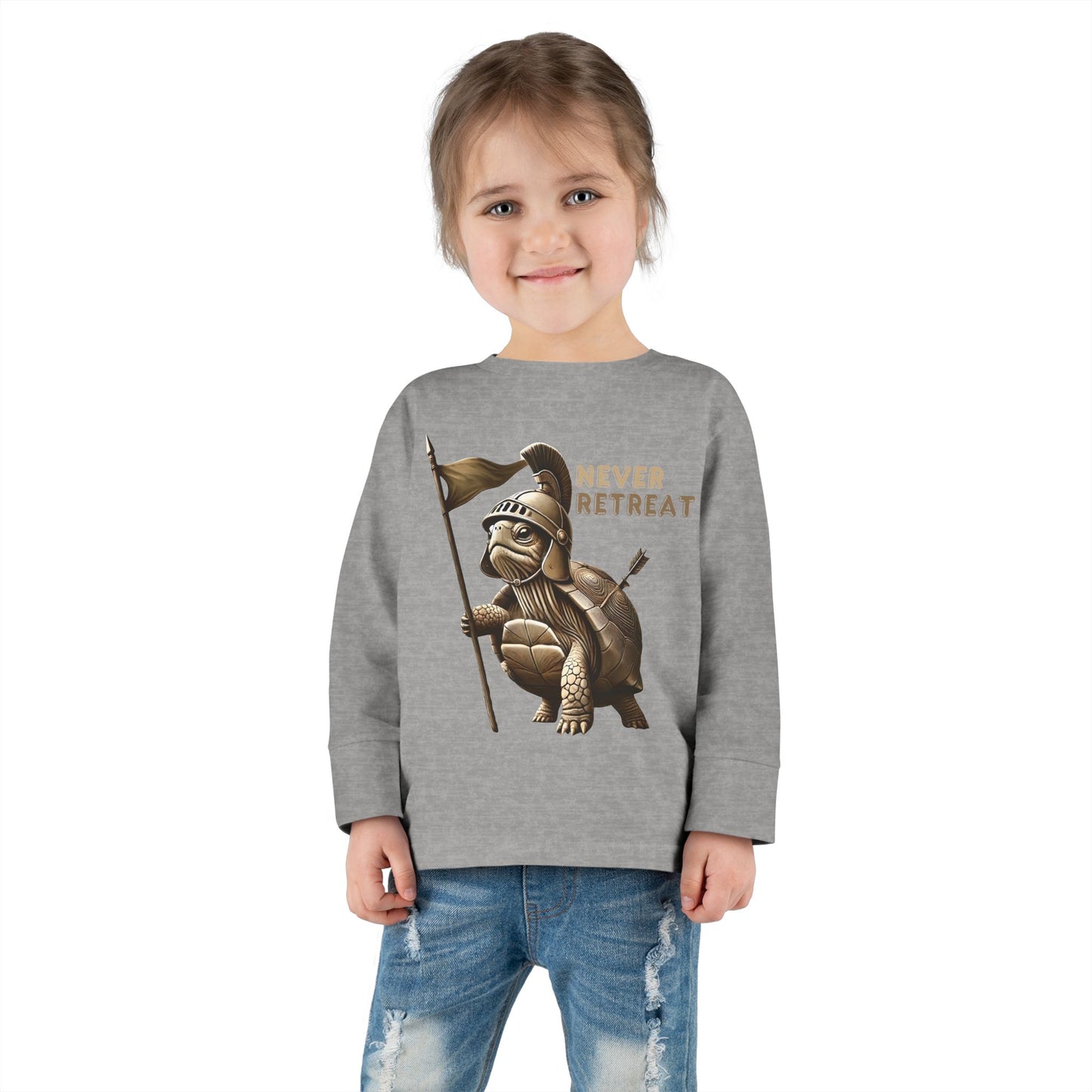 Toddler Long Sleeve Tee - 'Never Retreat' Warrior Turtle Design