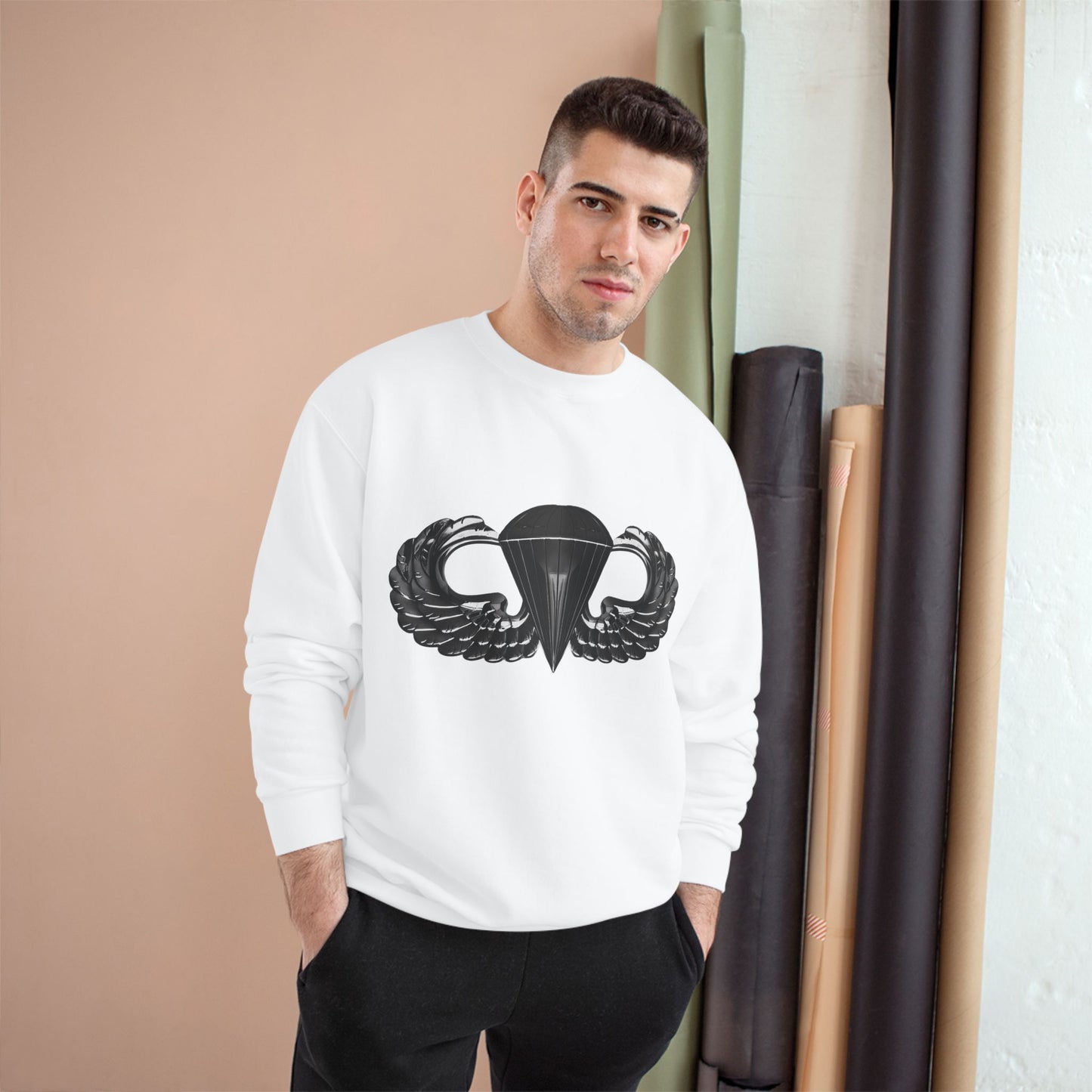 Champion Sweatshirt with Airborne Black Winged Design - Perfect for Casual Outings and Celebrations