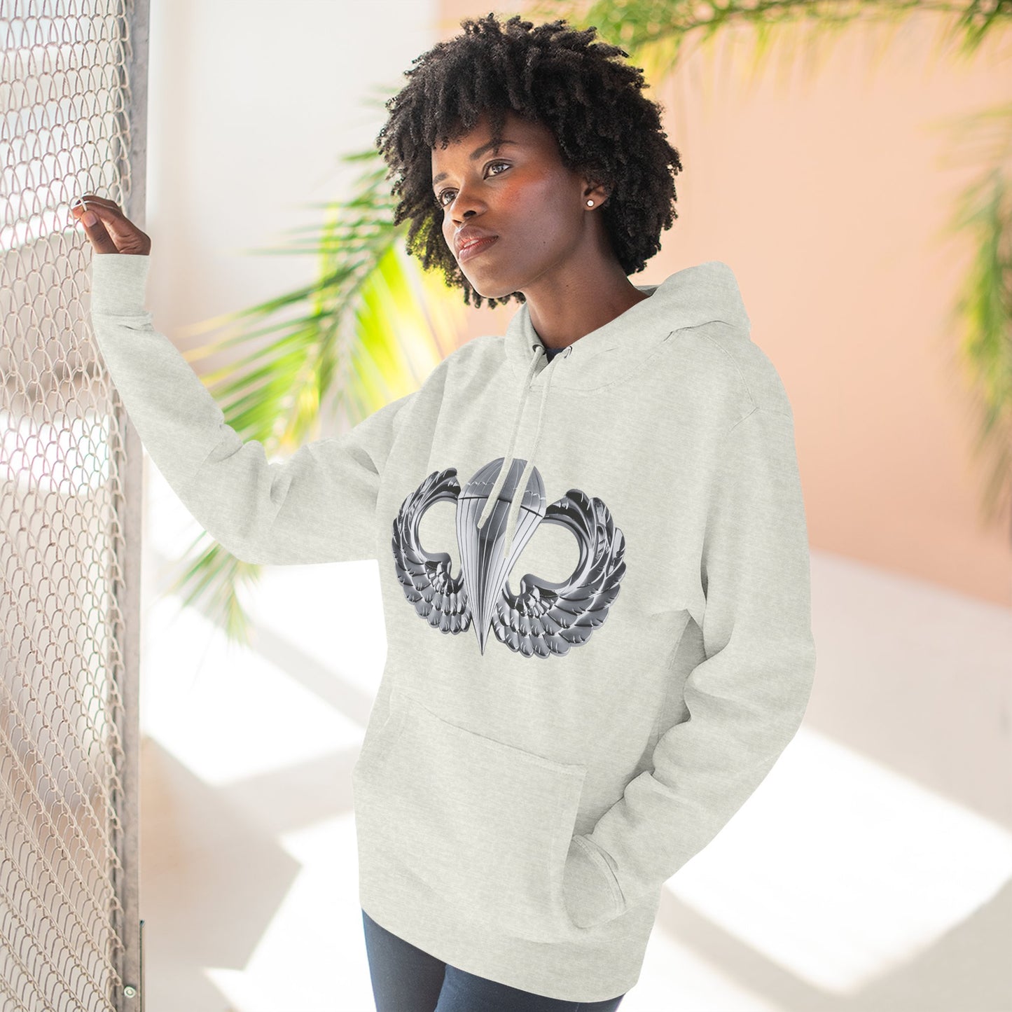 Airborne Silver Winged Cozy Three-Panel Fleece Hoodie for Everyday Comfort