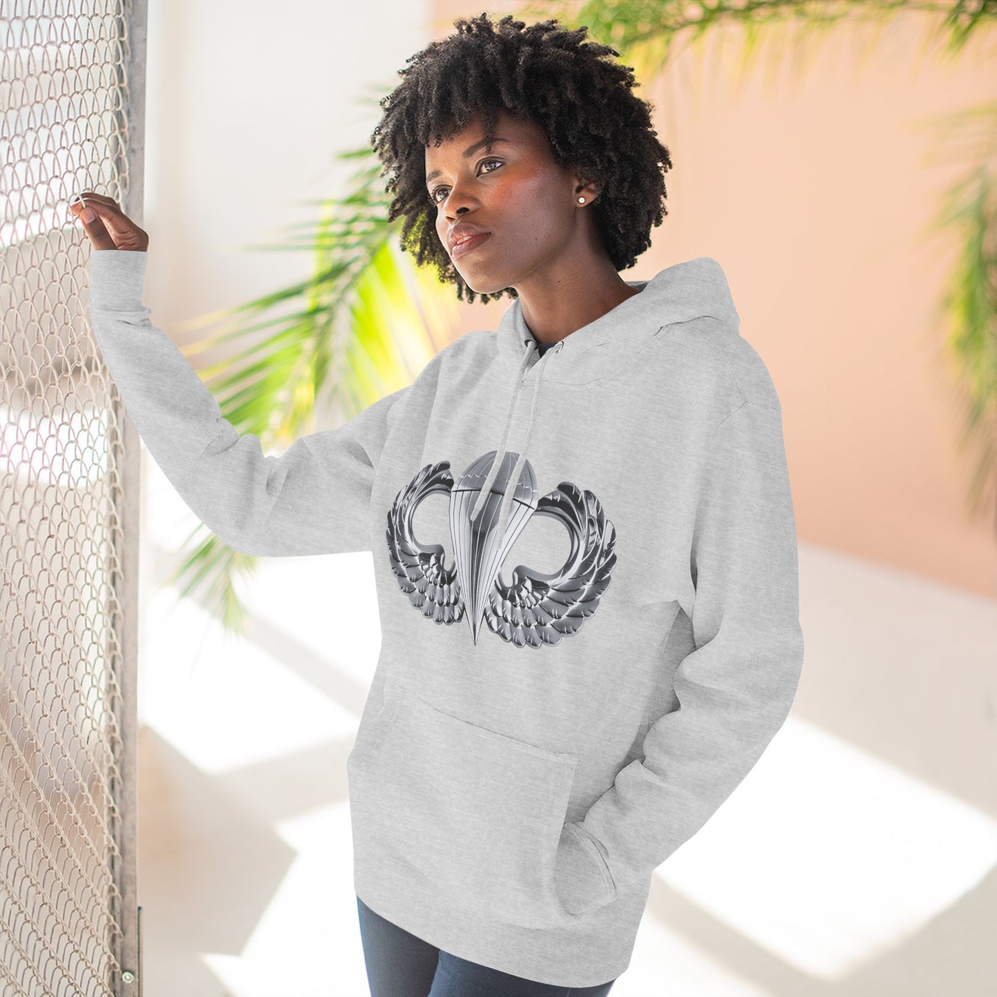 Airborne Silver Winged Cozy Three-Panel Fleece Hoodie for Everyday Comfort