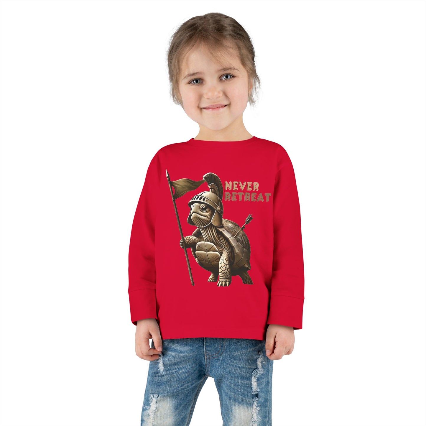 Toddler Long Sleeve Tee - 'Never Retreat' Warrior Turtle Design