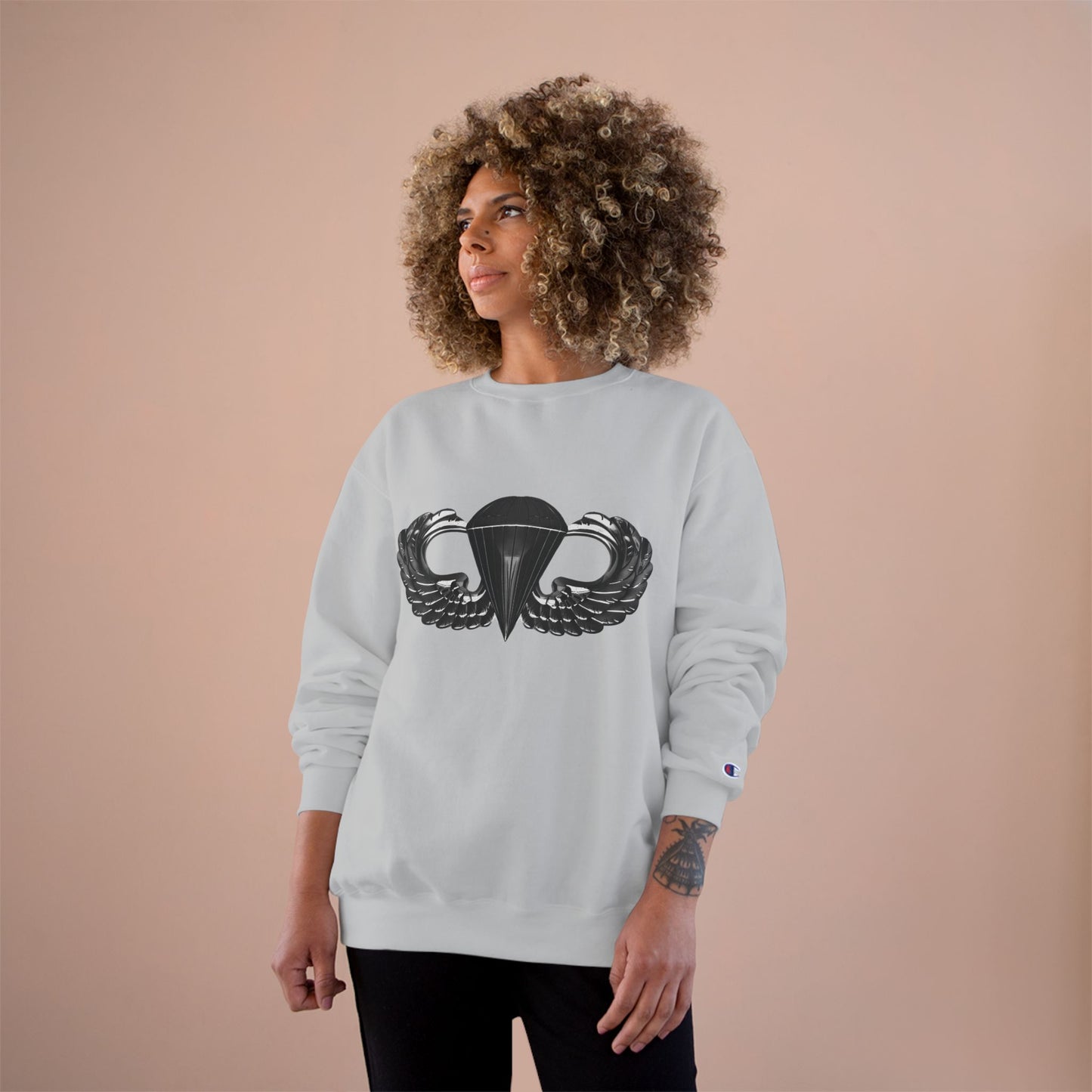 Champion Sweatshirt with Airborne Black Winged Design - Perfect for Casual Outings and Celebrations