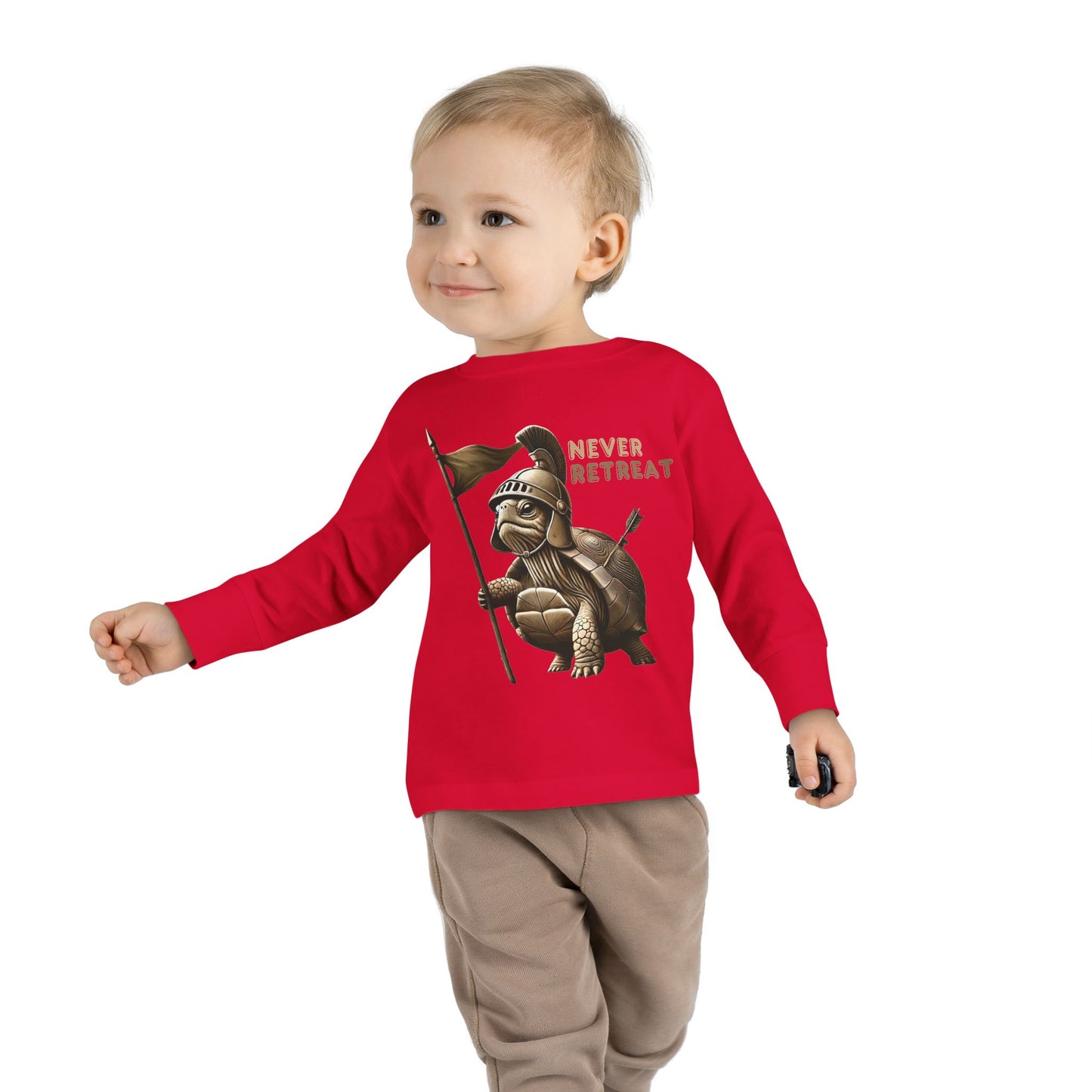 Toddler Long Sleeve Tee - 'Never Retreat' Warrior Turtle Design