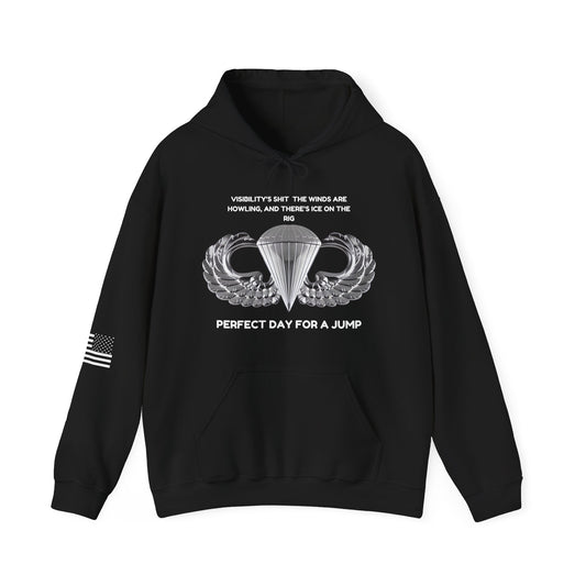 Airborne Unisex Heavy Blend Hoodie - Perfect Day For A Jump, Army, Veteran, Patriotic, Casual Wear, Gift for Airborne Enthusiasts