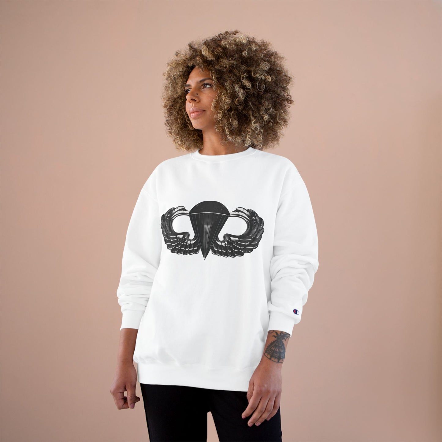 Champion Sweatshirt with Airborne Black Winged Design - Perfect for Casual Outings and Celebrations