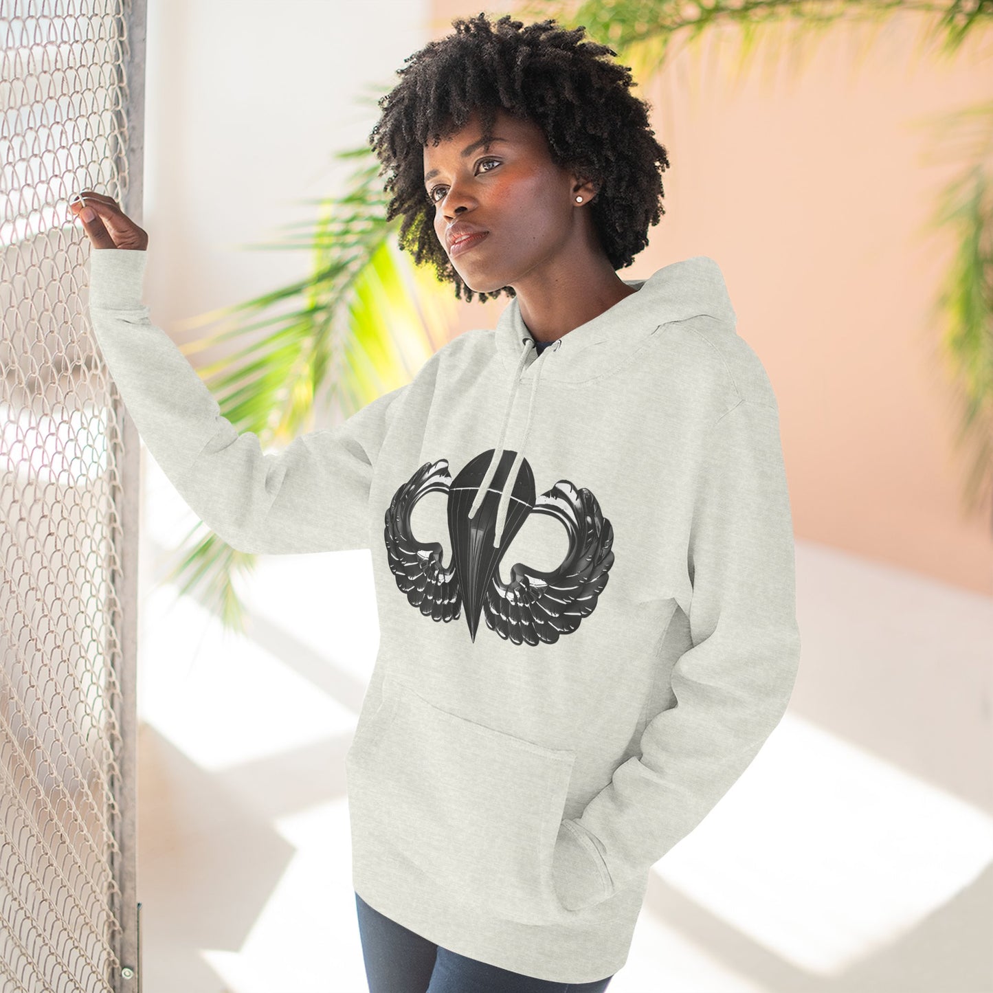 Airborne Black Winged, Cozy Three-Panel Fleece Hoodie for Everyday Comfort