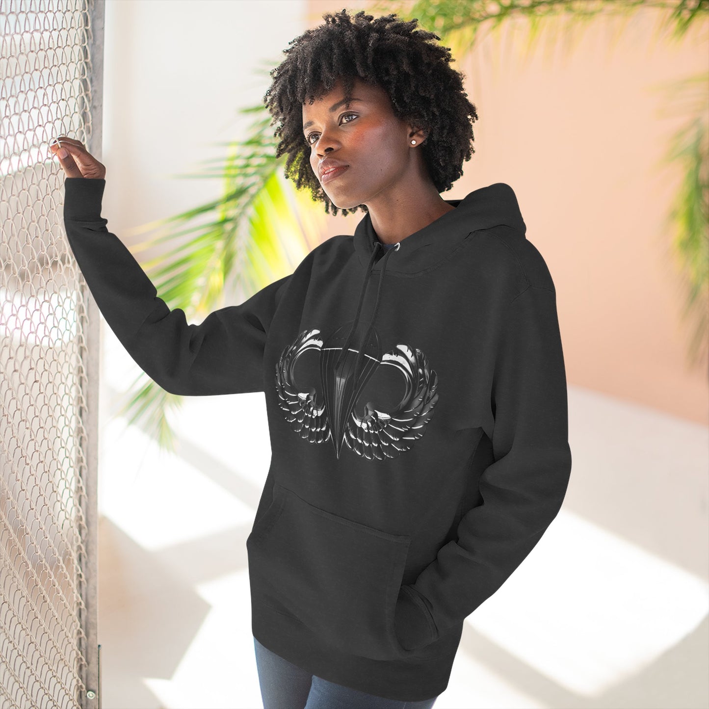 Airborne Black Winged, Cozy Three-Panel Fleece Hoodie for Everyday Comfort