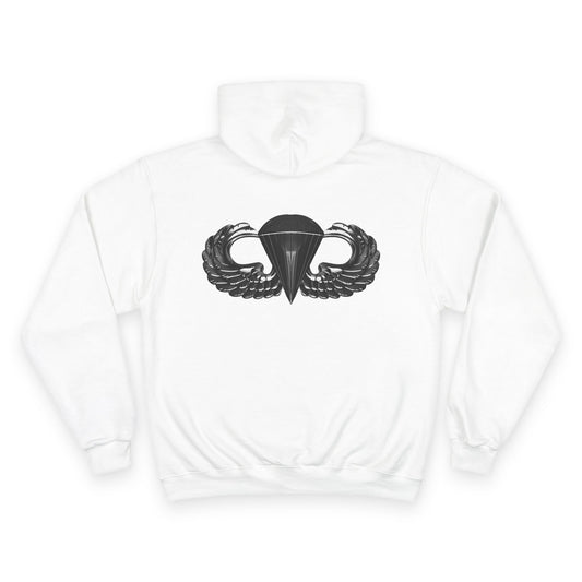 Champion Hoodie with Airborne Black Wings Design On Back- Stylish and Comfy for Active Lifestyles