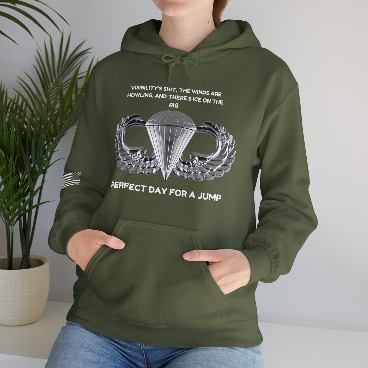 Airborne Unisex Heavy Blend Hoodie - Perfect Day For A Jump, Army, Veteran, Patriotic, Casual Wear, Gift for Airborne Enthusiasts