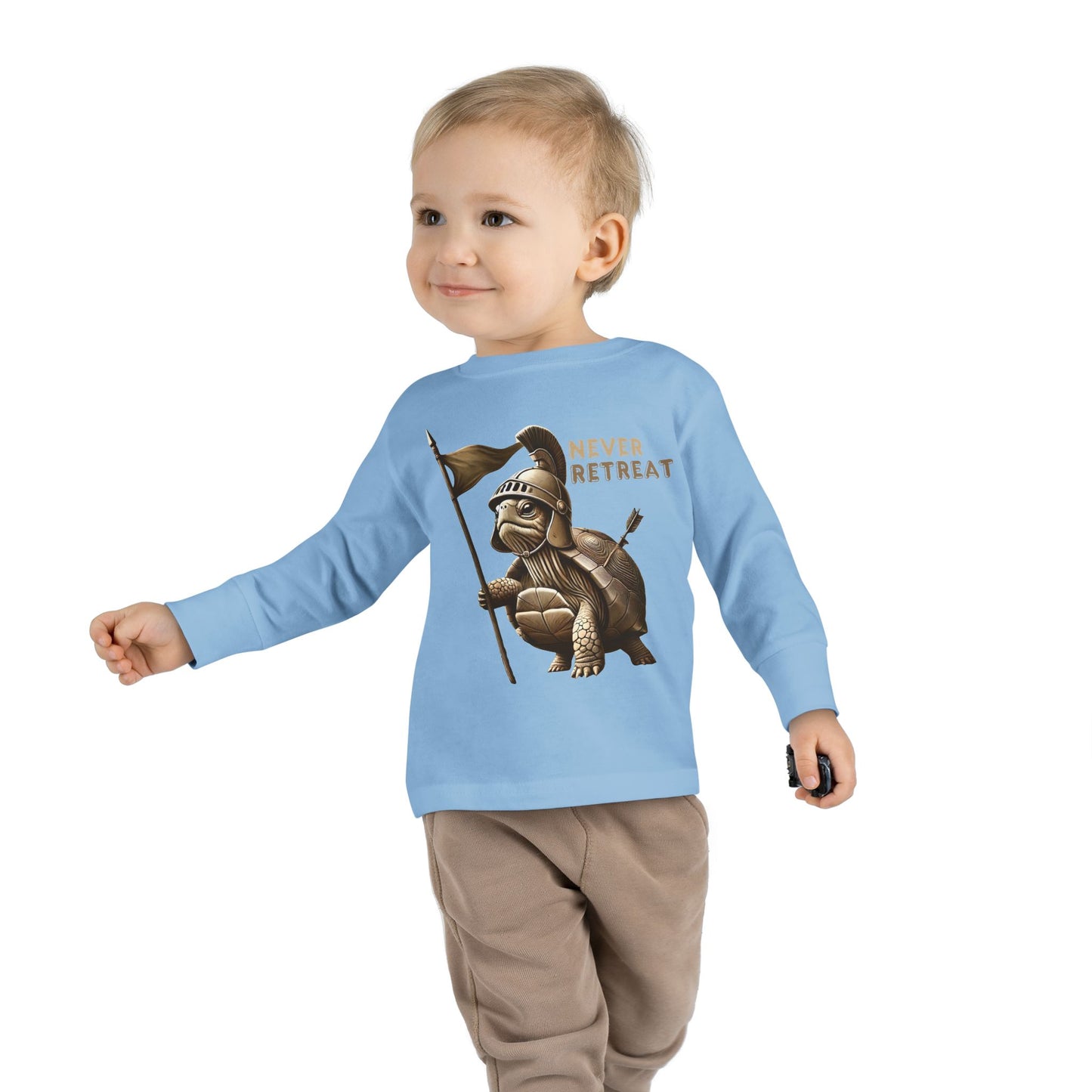 Toddler Long Sleeve Tee - 'Never Retreat' Warrior Turtle Design