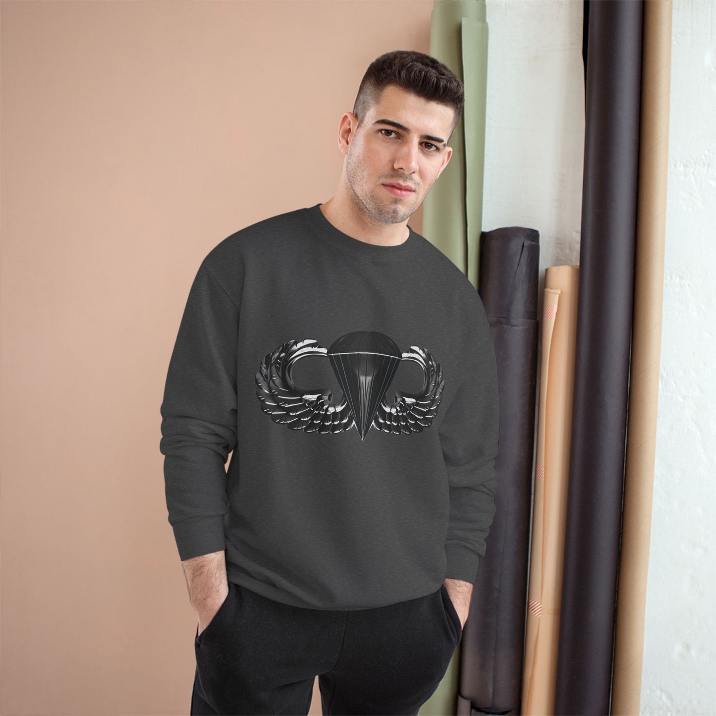 Champion Sweatshirt with Airborne Black Winged Design - Perfect for Casual Outings and Celebrations