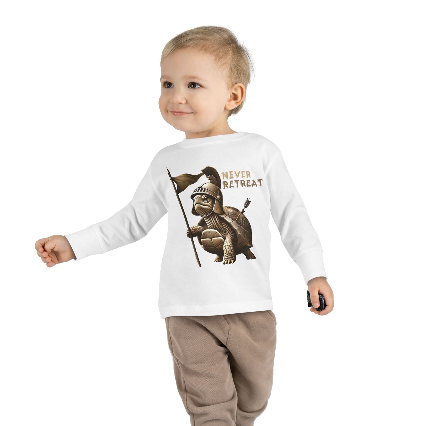 Toddler Long Sleeve Tee - 'Never Retreat' Warrior Turtle Design