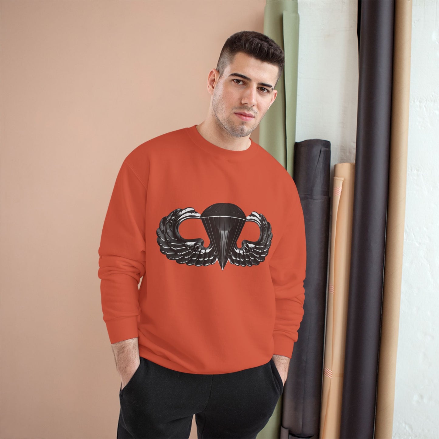 Champion Sweatshirt with Airborne Black Winged Design - Perfect for Casual Outings and Celebrations