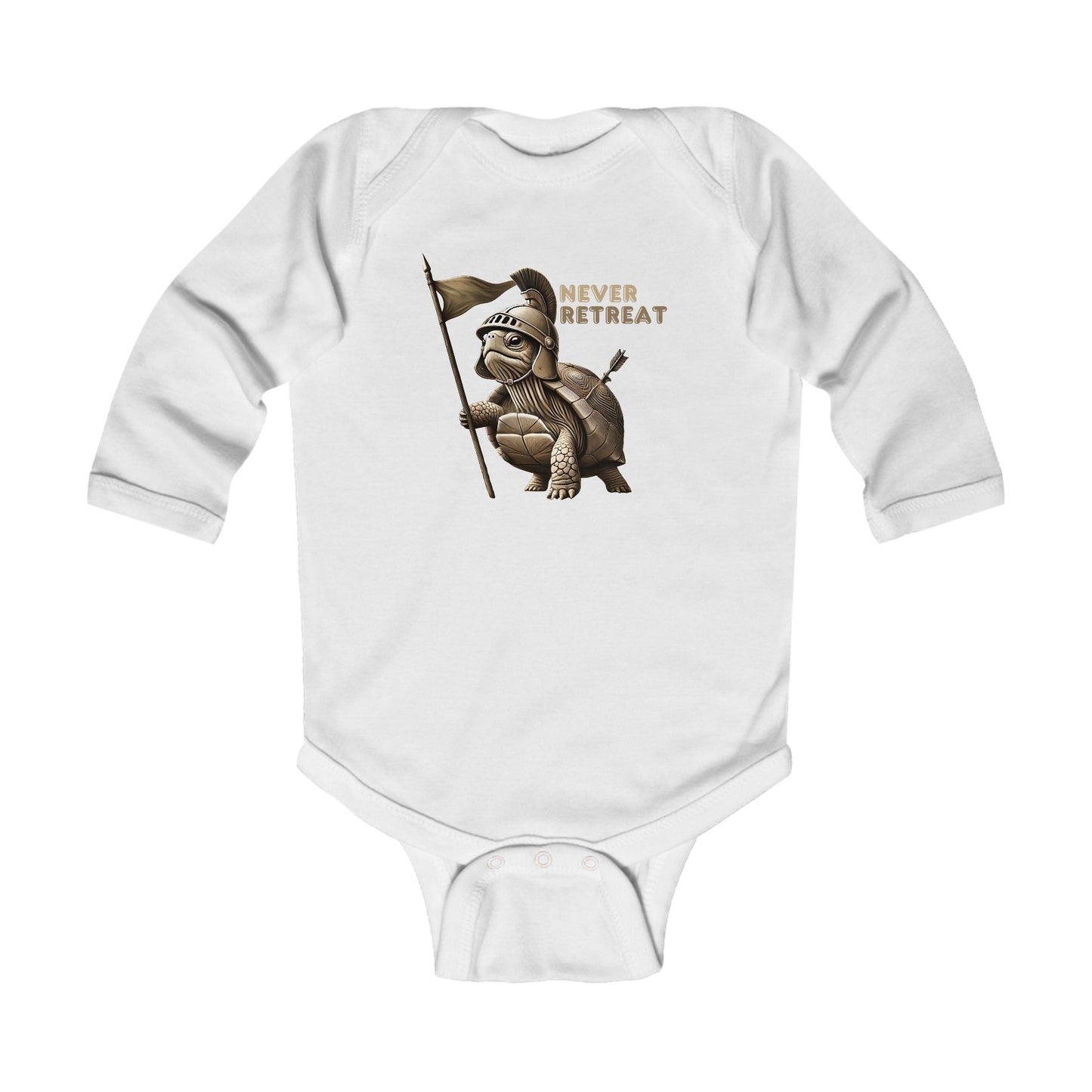 Never Retreat Cute Brave Warrior turtle Infant Long Sleeve Bodysuit