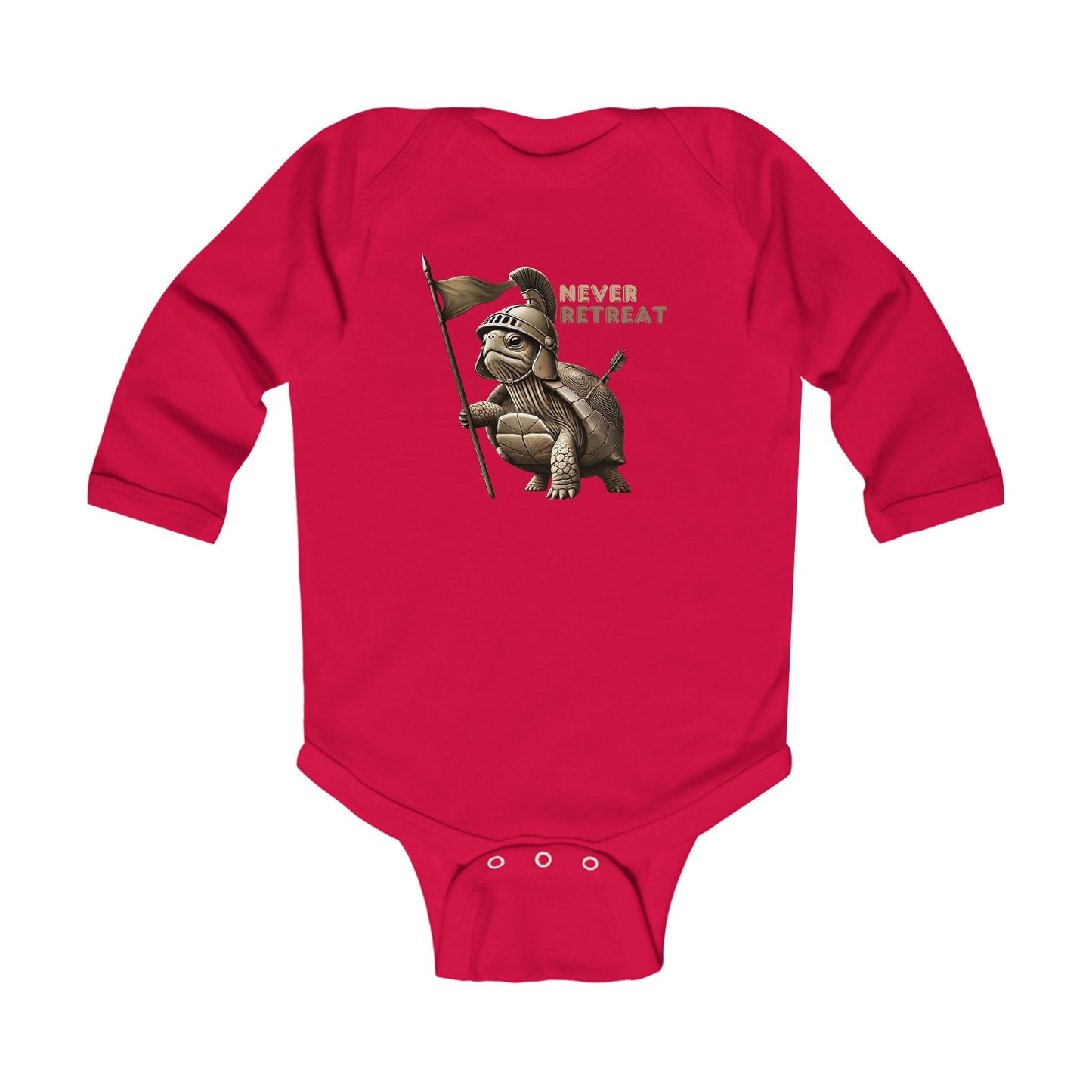 Never Retreat Cute Brave Warrior turtle Infant Long Sleeve Bodysuit