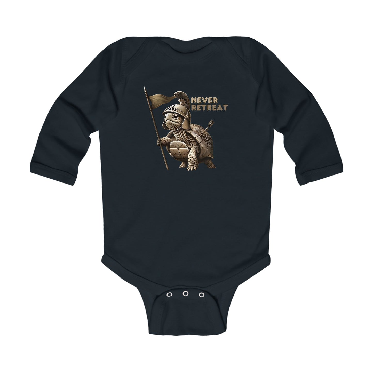 Never Retreat Cute Brave Warrior turtle Infant Long Sleeve Bodysuit