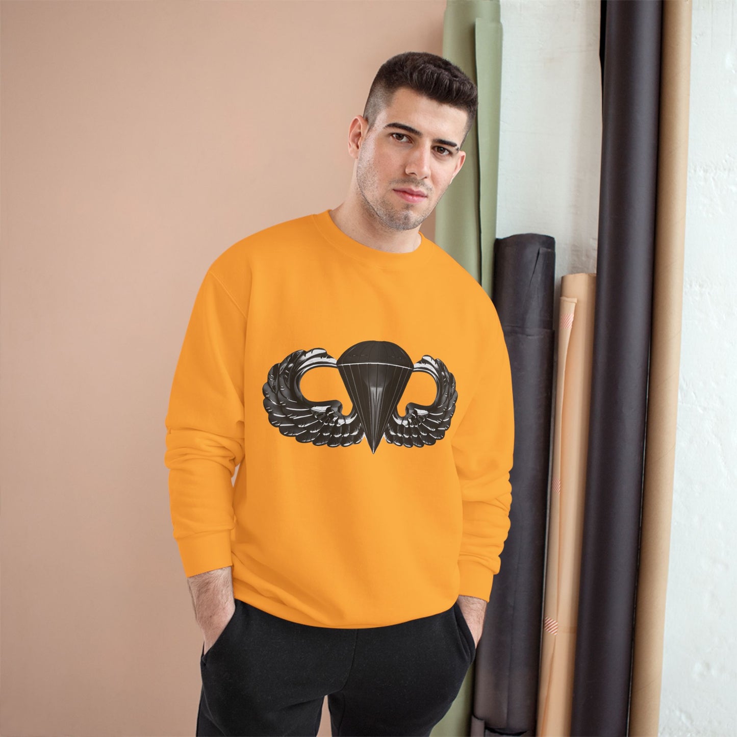 Champion Sweatshirt with Airborne Black Winged Design - Perfect for Casual Outings and Celebrations