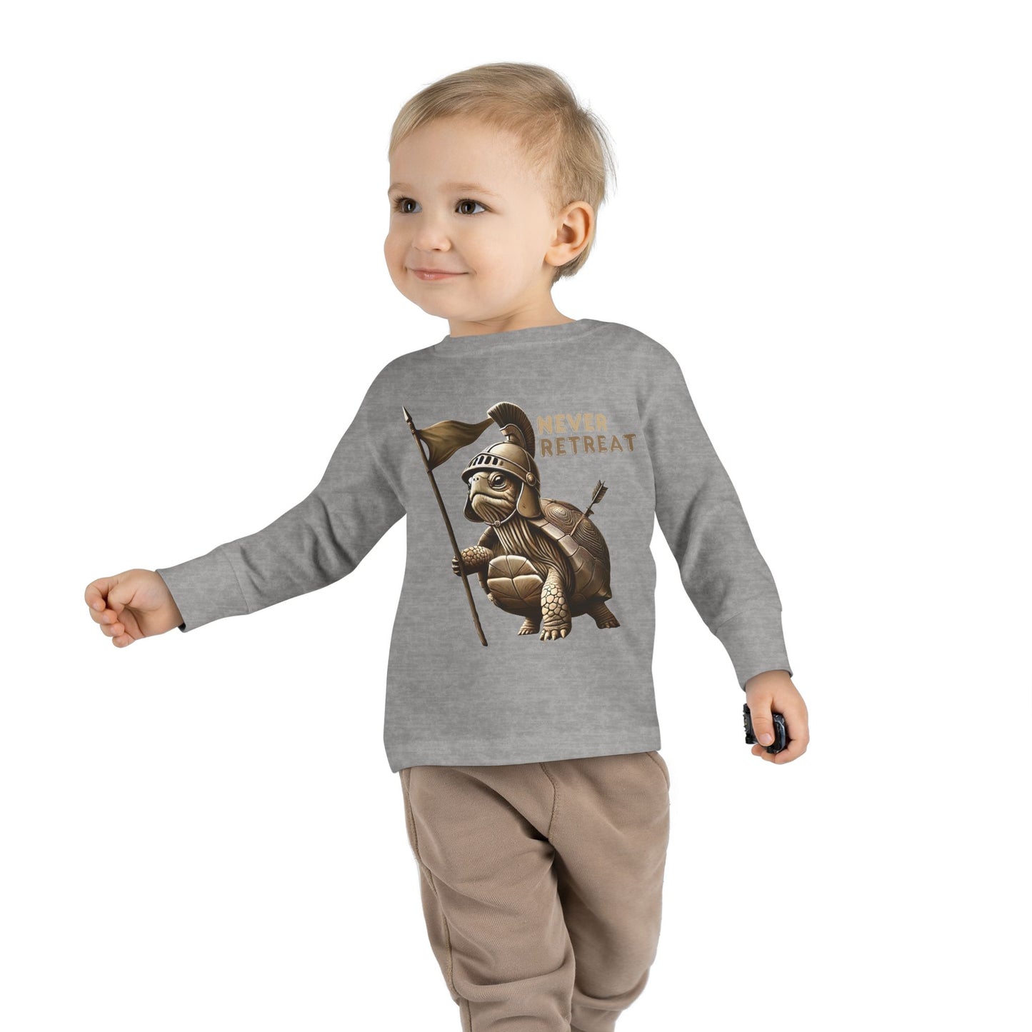 Toddler Long Sleeve Tee - 'Never Retreat' Warrior Turtle Design