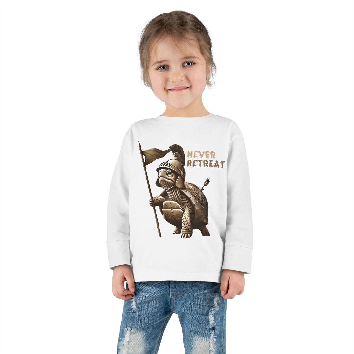 Toddler Long Sleeve Tee - 'Never Retreat' Warrior Turtle Design