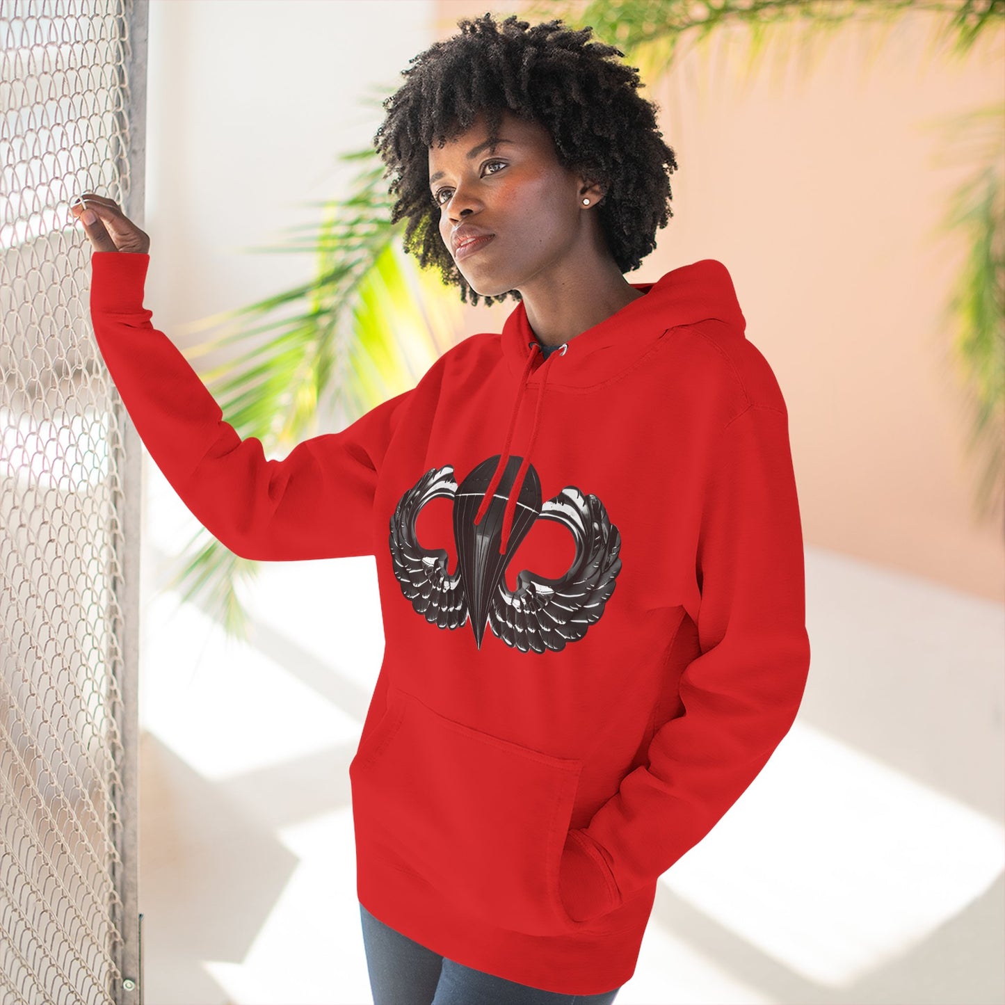 Airborne Black Winged, Cozy Three-Panel Fleece Hoodie for Everyday Comfort