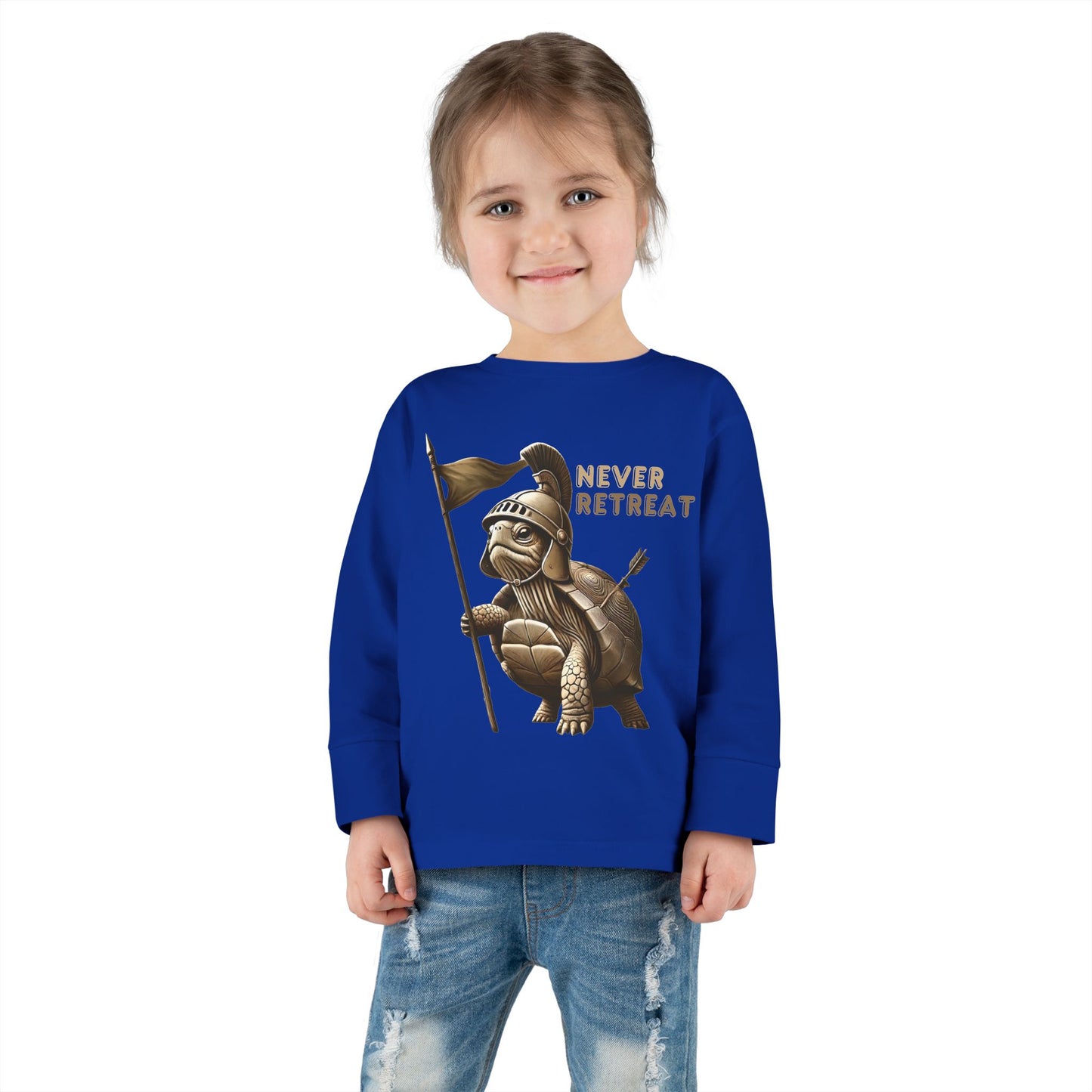 Toddler Long Sleeve Tee - 'Never Retreat' Warrior Turtle Design