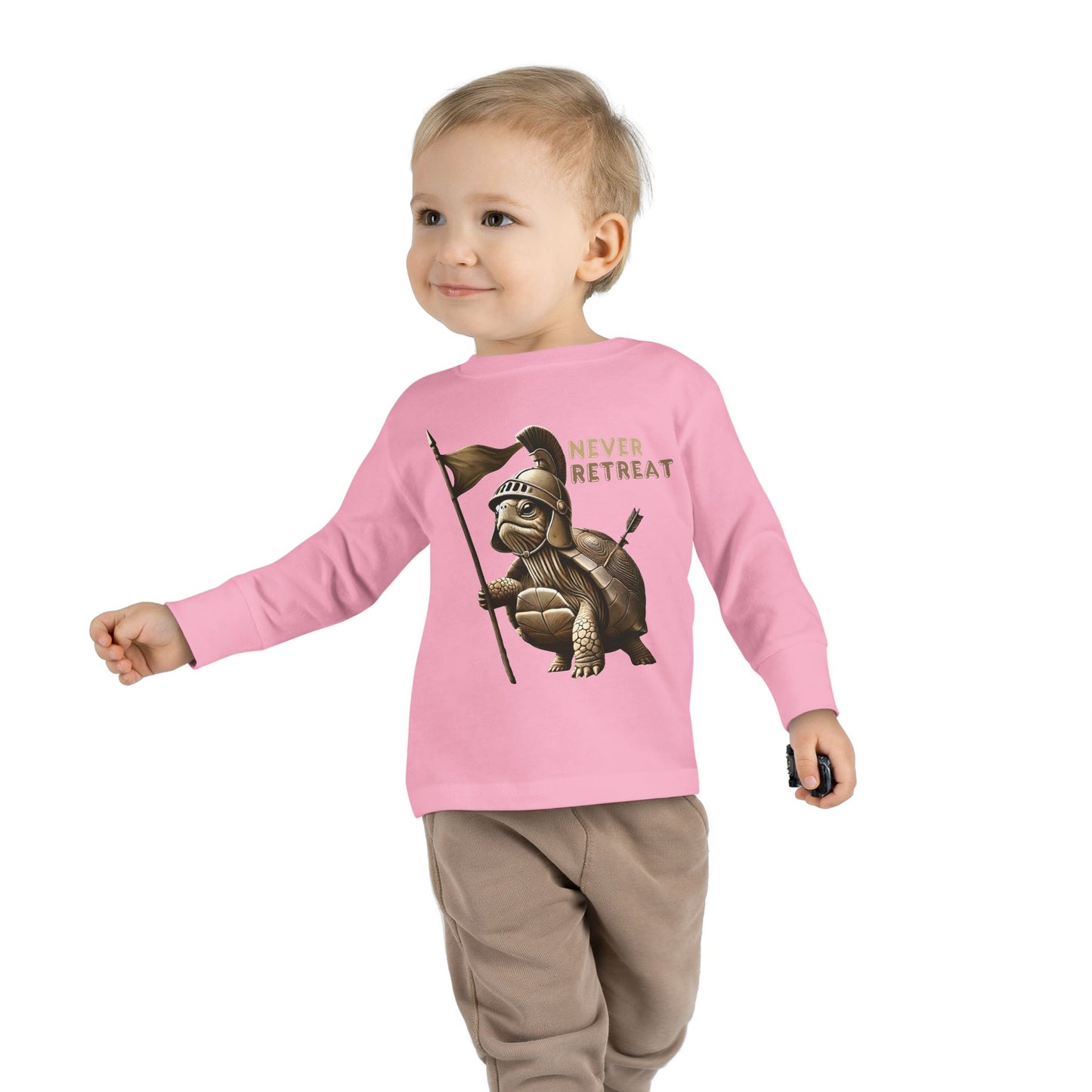 Toddler Long Sleeve Tee - 'Never Retreat' Warrior Turtle Design