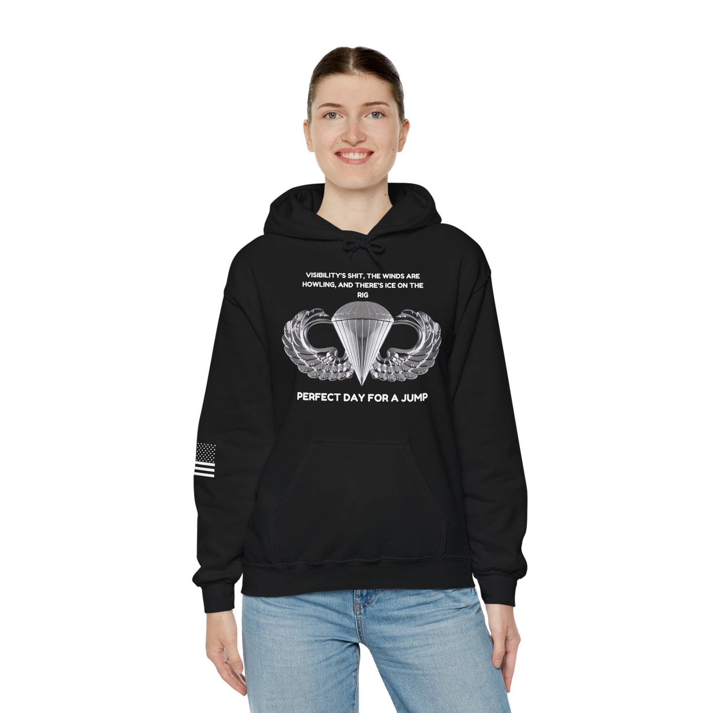 Airborne Unisex Heavy Blend Hoodie - Perfect Day For A Jump, Army, Veteran, Patriotic, Casual Wear, Gift for Airborne Enthusiasts