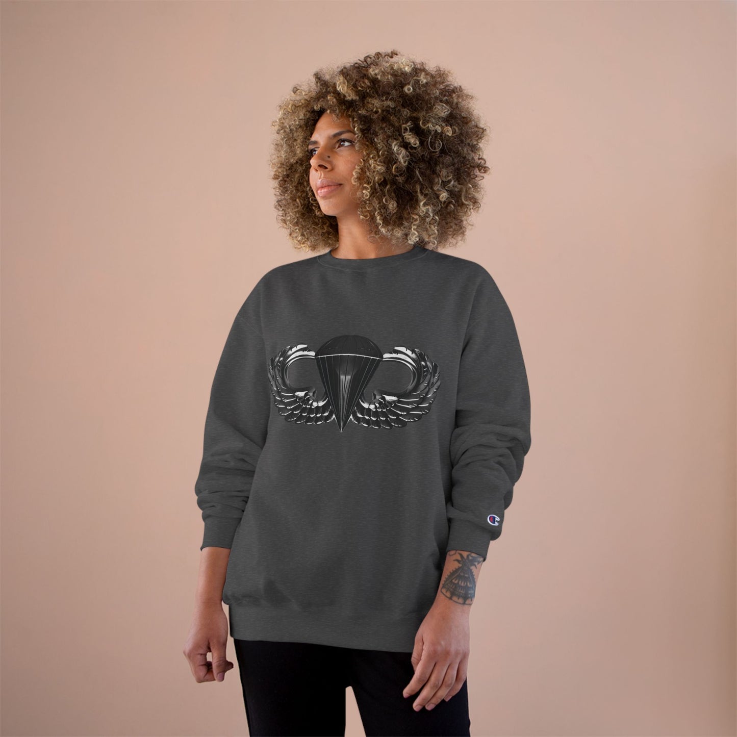 Champion Sweatshirt with Airborne Black Winged Design - Perfect for Casual Outings and Celebrations