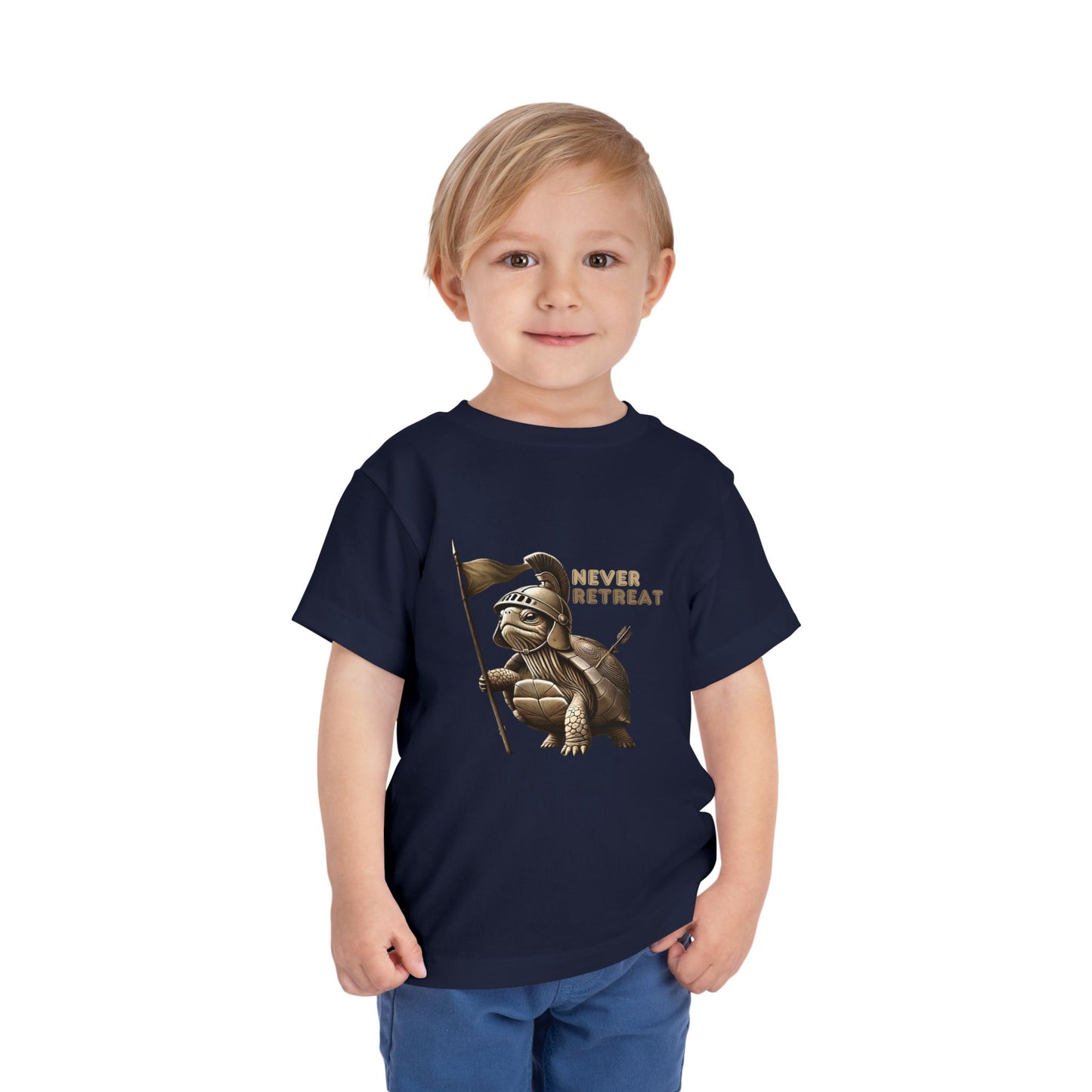 Never Retreat Toddler T-Shirt - Cute Warrior Turtle Design