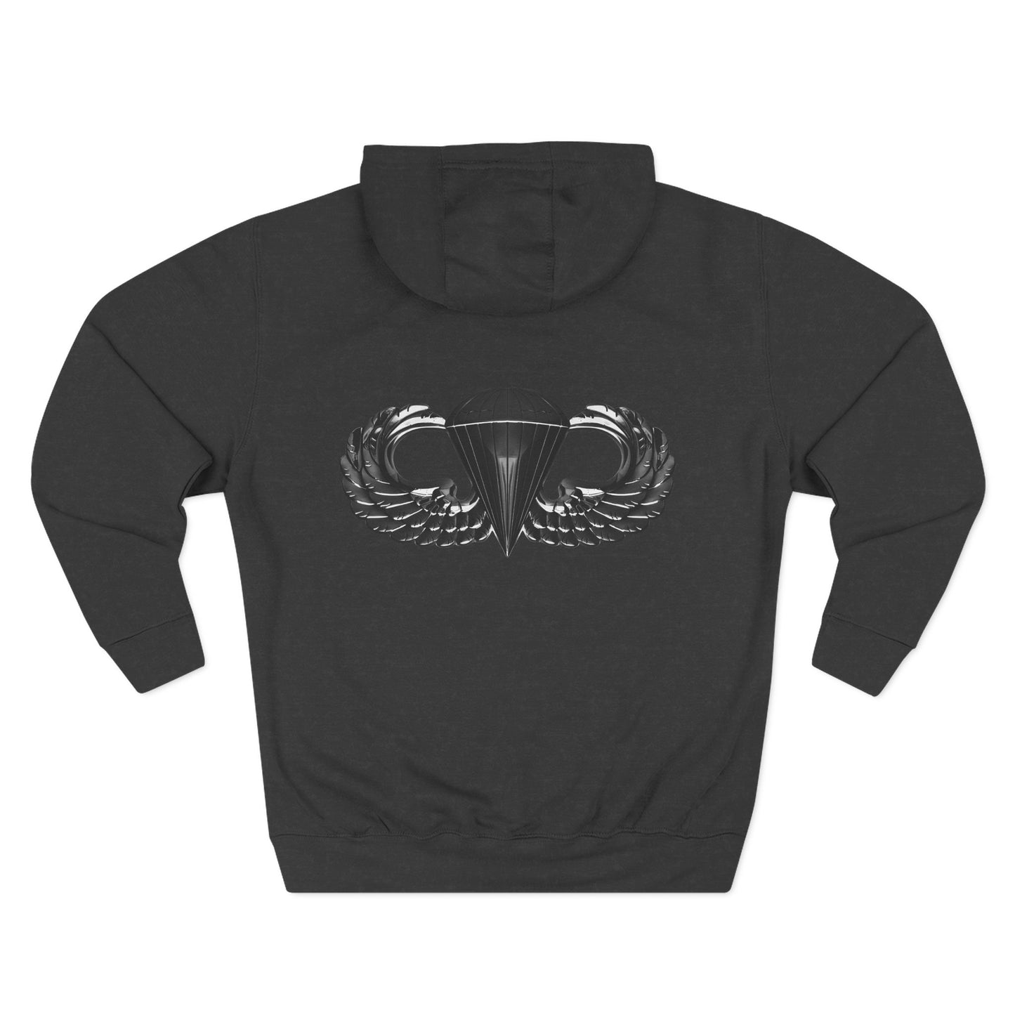 Airborne Black Winged on Back, Cozy Three-Panel Fleece Hoodie for Everyday Comfort